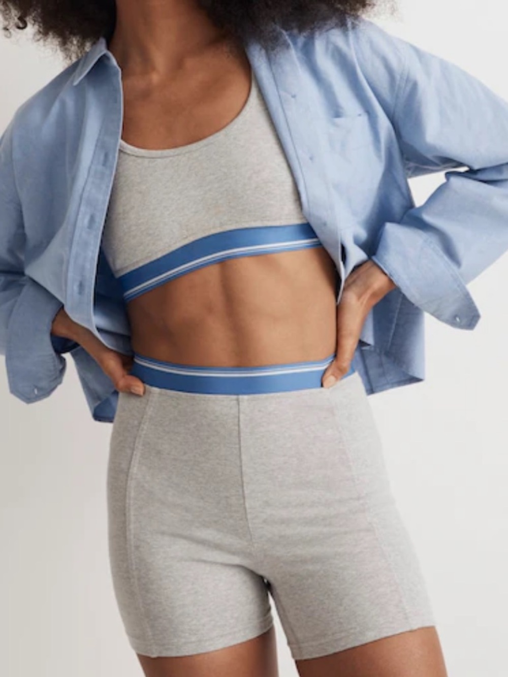 MADEWELL Grey Knit Trimmed Biker Shorts